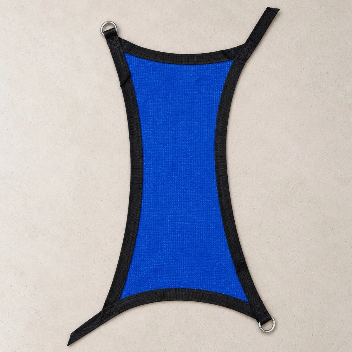 Rectangle shade sail, blue, laid flat with stainless D-rings